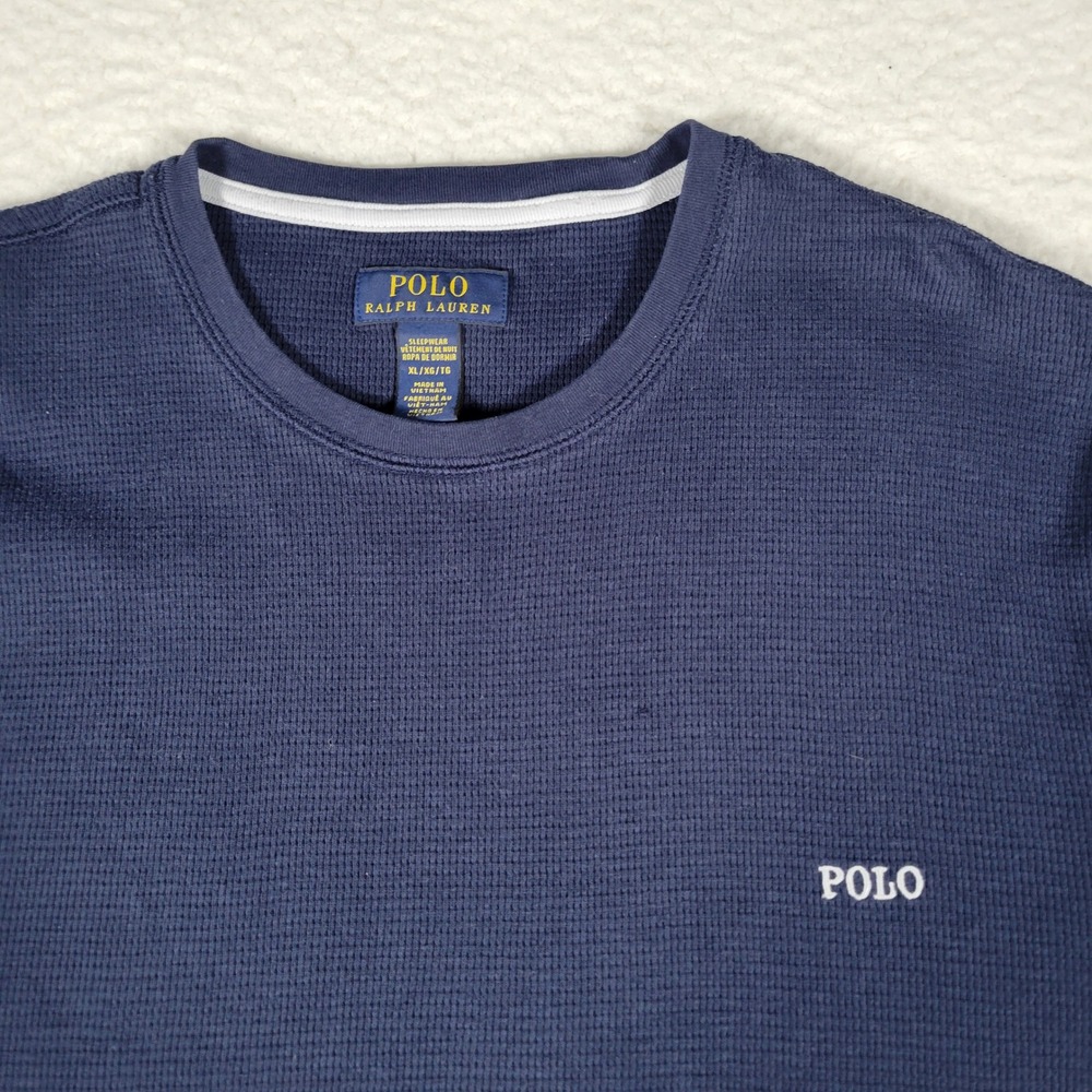 Polo Ralph Lauren Thermal Shirt Womens XL Navy Blue Waffle Knit Long Sleeve Logo